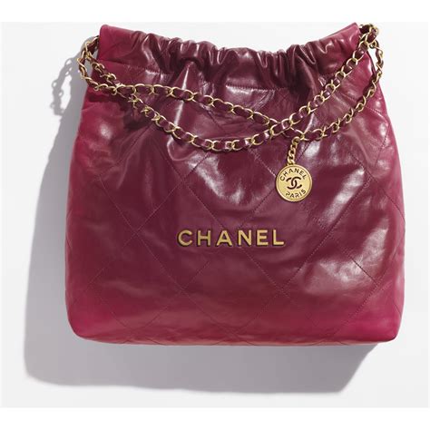 Chanel Mini 22 Bag Burgundy Calfskin Gold Hardware